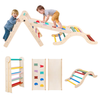 SEDOL 7-in-1 Montessori Wooden Climbing Frame Foldable Indoor Play Gym with Slide and Adjustable Arch Toddler Activity Center for Motor Skills and Balance