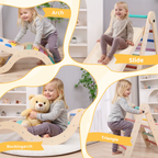SEDOL 7-in-1 Montessori Wooden Climbing Frame Foldable Indoor Play Gym with Slide and Adjustable Arch Toddler Activity Center for Motor Skills and Balance