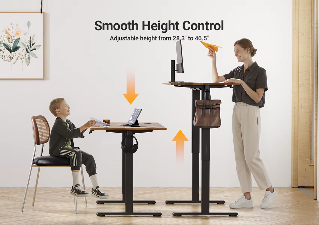 SEDOL Electric Standing Desk 120x60cm Height Adjustable Sit-to-Stand Computer Desk with Smart Memory Presets and Accessory Hooks Home Office Ergonomic Workstation