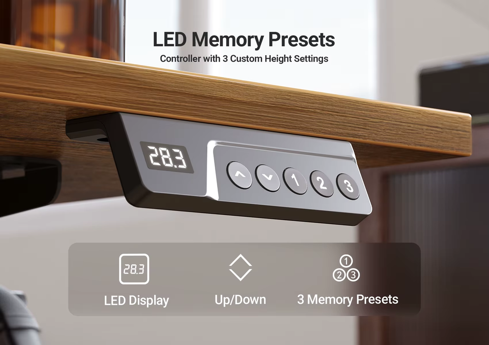 SEDOL Electric Standing Desk 120x60cm Height Adjustable Sit-to-Stand Computer Desk with Smart Memory Presets and Accessory Hooks Home Office Ergonomic Workstation