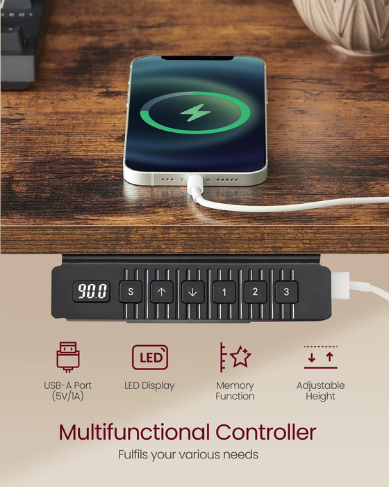 SEDOL Electric Standing Desk with Integrated Power Station 120x60cm Height Adjustable Sit-to-Stand Desk with 3 Memory Presets Drawers and LED Light Strip