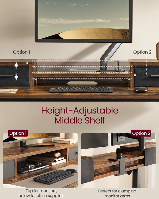 SEDOL Electric Standing Desk with Integrated Power Station 120x60cm Height Adjustable Sit-to-Stand Desk with 3 Memory Presets Drawers and LED Light Strip