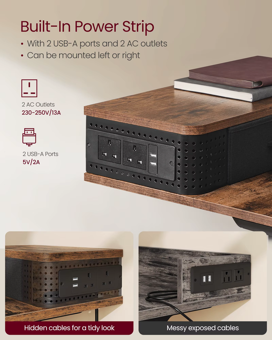 SEDOL Electric Standing Desk with Integrated Power Station 120x60cm Height Adjustable Sit-to-Stand Desk with 3 Memory Presets Drawers and LED Light Strip