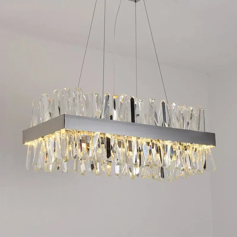 Rectangular Gold Crystal Chandelier