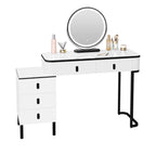 SEDOL Dressing Table with LED Lighted Mirror and Stool Set Modern Vanity Makeup Desk with 5 Drawers Flexible Assembly Bedroom Cosmetic Station White and Black