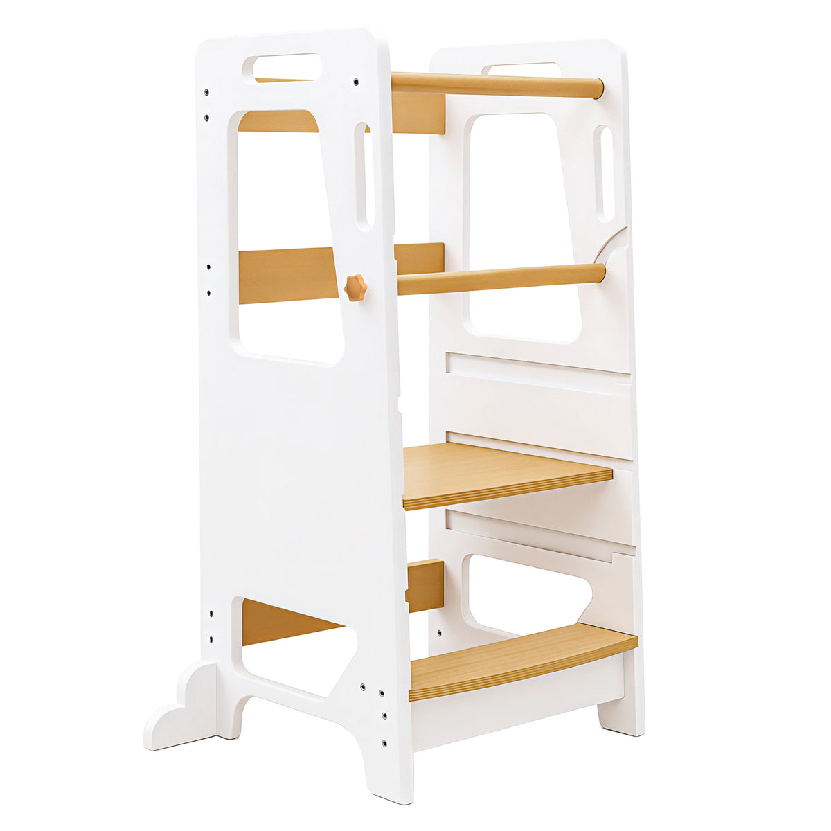 SEDOL 3-Level Adjustable Montessori Learning Tower for Toddlers 12+ Months Stable Wooden Kitchen Helper Stool with Anti-Wobble Stabilizers and Reinforced Safety Bars – Natural Pine