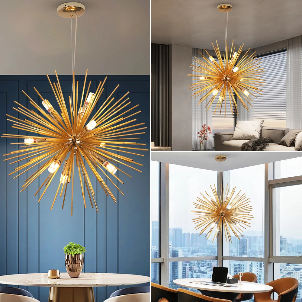 Modern Aluminum Dandelion Pendant Light Sputnik Hedgehog Led Ceiling Lamp Chandelier Nordic Decor Living Dining Room Fixture