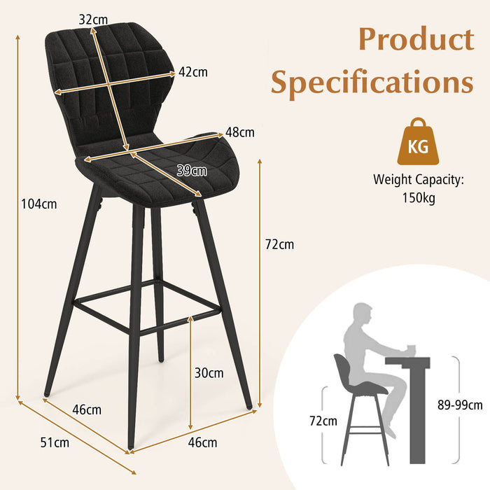 SEDOL Set of 2 Modern Upholstered Bar Stools Counter Height Kitchen Island Chairs