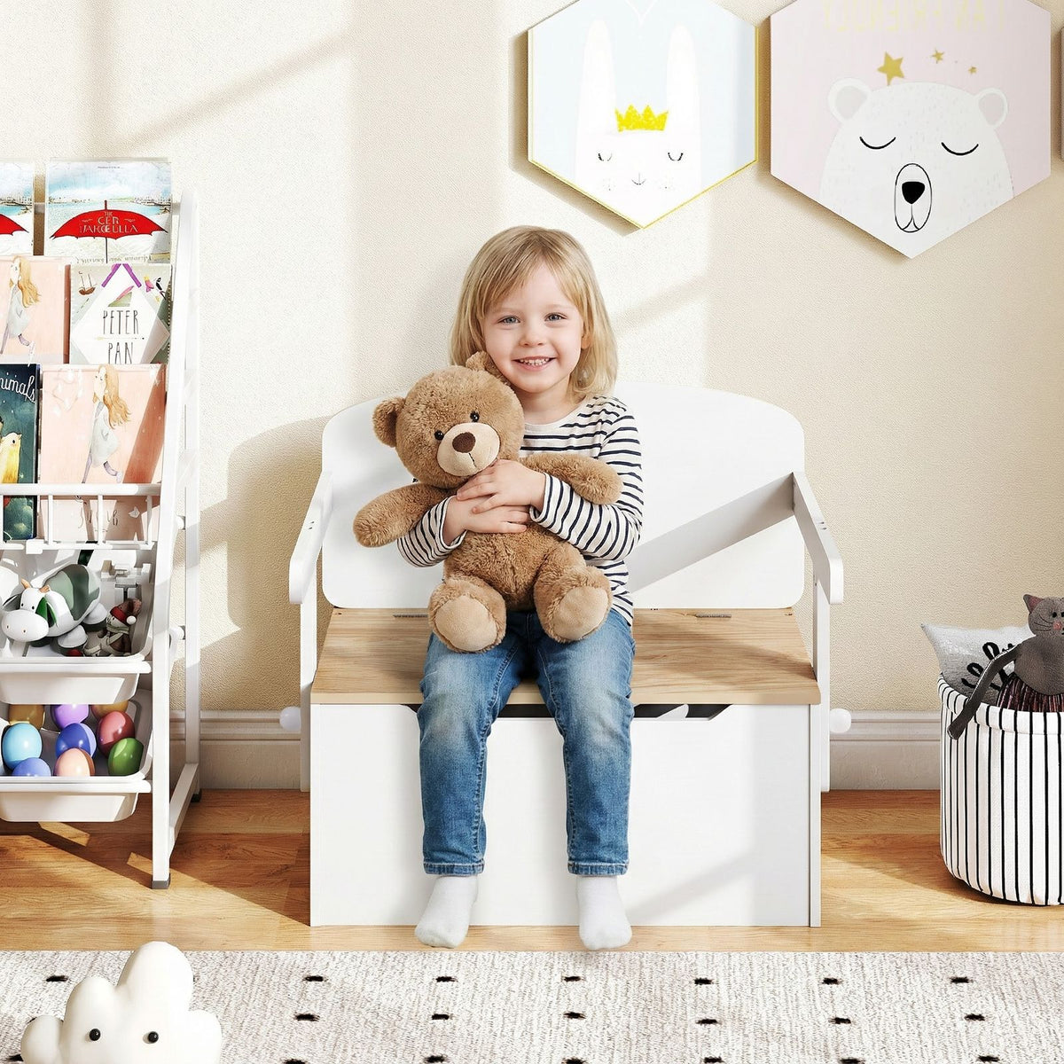 SEDOL 3-in-1 Kids Convertible Activity Table & Chair Set | Wooden Toy Storage Chest & Seating Bench | No-Pinch Pneumatic Safety Lid | Montessori-Inspired 2-in-1 Desk for Ages 3–7