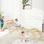 SEDOL 5-in-1 Montessori Triangle Climbing Set | Solid Beech Wood Indoor Gym with Climbing Arch, Rocker, and Double-Sided Slide Ramp | ASTM Certified Toddler Activity Playset for Ages 1+