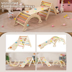 SEDOL 5-in-1 Montessori Triangle Climbing Set | Solid Beech Wood Indoor Gym with Climbing Arch, Rocker, and Double-Sided Slide Ramp | ASTM Certified Toddler Activity Playset for Ages 1+