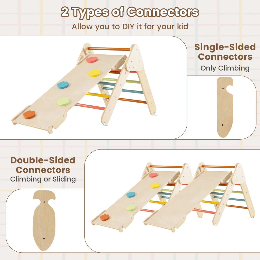 SEDOL 5-in-1 Montessori Triangle Climbing Set | Solid Beech Wood Indoor Gym with Climbing Arch, Rocker, and Double-Sided Slide Ramp | ASTM Certified Toddler Activity Playset for Ages 1+