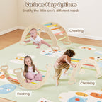 SEDOL 5-in-1 Montessori Triangle Climbing Set | Solid Beech Wood Indoor Gym with Climbing Arch, Rocker, and Double-Sided Slide Ramp | ASTM Certified Toddler Activity Playset for Ages 1+