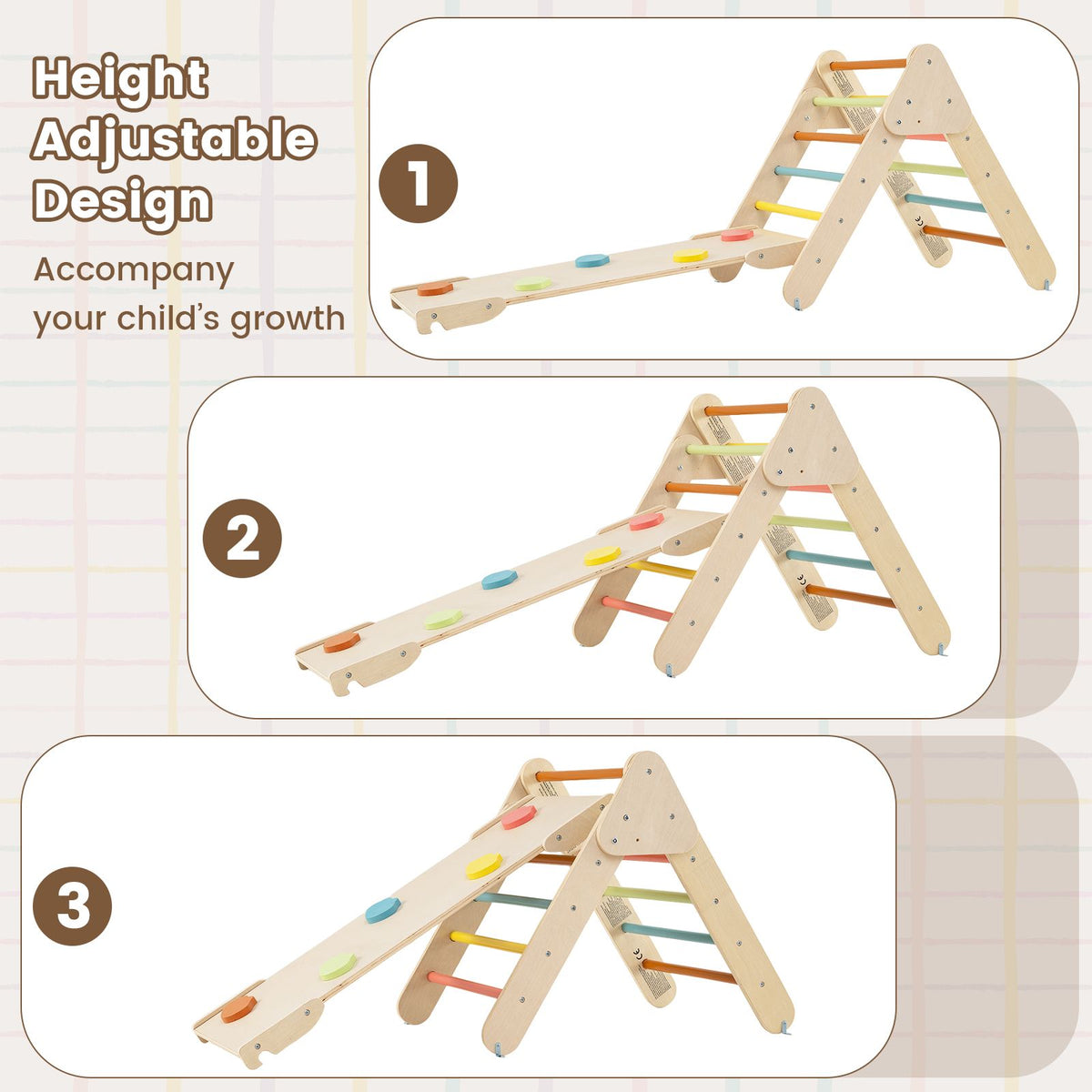 SEDOL 5-in-1 Montessori Triangle Climbing Set | Solid Beech Wood Indoor Gym with Climbing Arch, Rocker, and Double-Sided Slide Ramp | ASTM Certified Toddler Activity Playset for Ages 1+