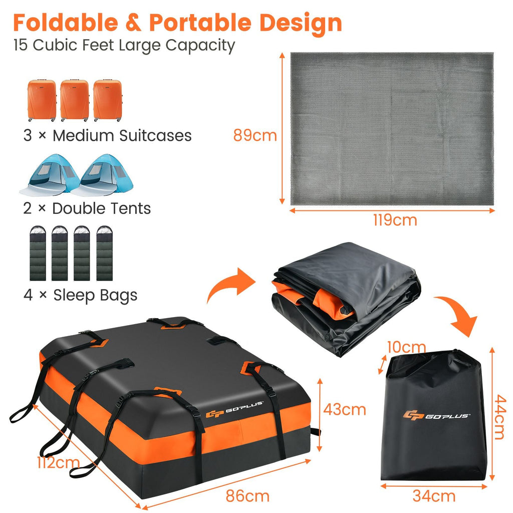 SEDOL 424L Waterproof Rooftop Cargo Bag | Universal Car Roof Luggage Carrier for Vehicles With or Without Racks | Heavy-Duty PVC with Anti-Slip Mat, 10 Reinforced Straps & 4-Digit Security Lock