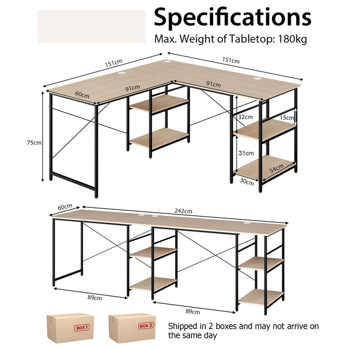 SEDOL 2-in-1 Industrial L-Shaped Desk Transformable 2-Person Double Workstation
