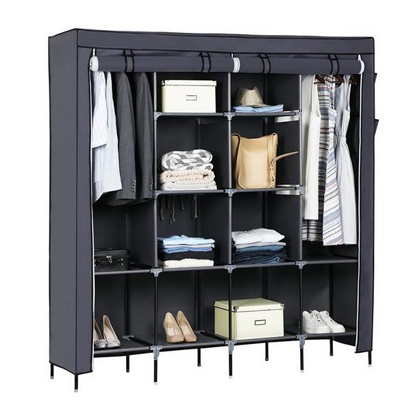 67" Portable Clothes Wardrobe – 12-Shelf Fabric Closet Organiser (Grey)