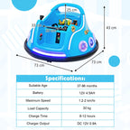 SEDOL 12V High-Performance Kids Bumper Car with 360° Rotation Parental Remote Control Wireless Bluetooth Audio and LED Light Show – 30kg Capacity