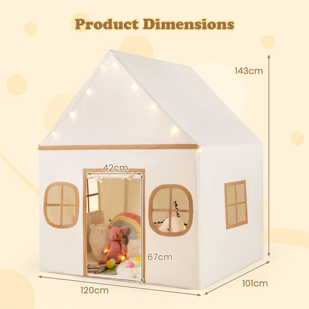 SEDOL Large Indoor Kids Playhouse with Plush Coral Velvet Mat and LED Star Lights Breathable Cotton-Blend Play Tent with Storage Pockets for Reading and Napping
