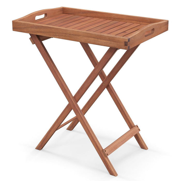 Wooden Side Table with Slatted Tabletop and Sturdy X-Shaped Frame