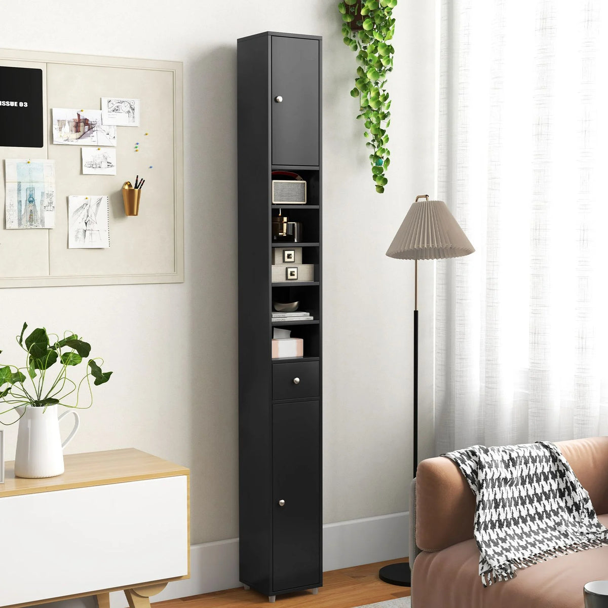 180CM Tall Freestanding Bathroom Cabinet with 2 Doors and 1 Drawer