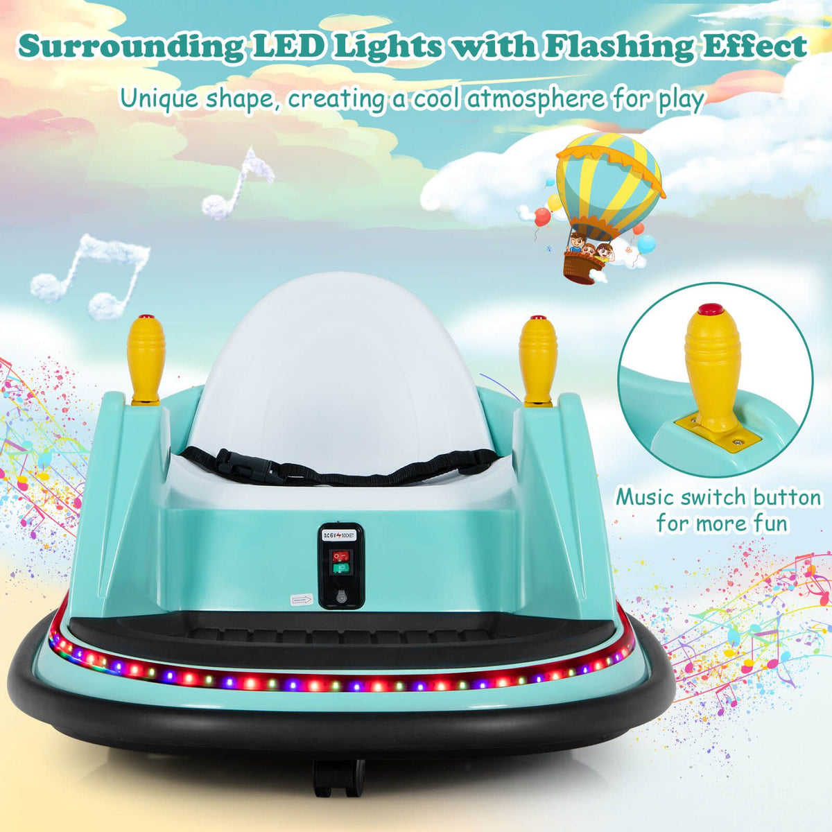 SEDOL Kids 6V Electric Bumper Car for Toddlers 360° Zero-Turn Waltz Car with Parental Remote Control Wall-Safe Rubber Bumper and Flashing LED Light Show