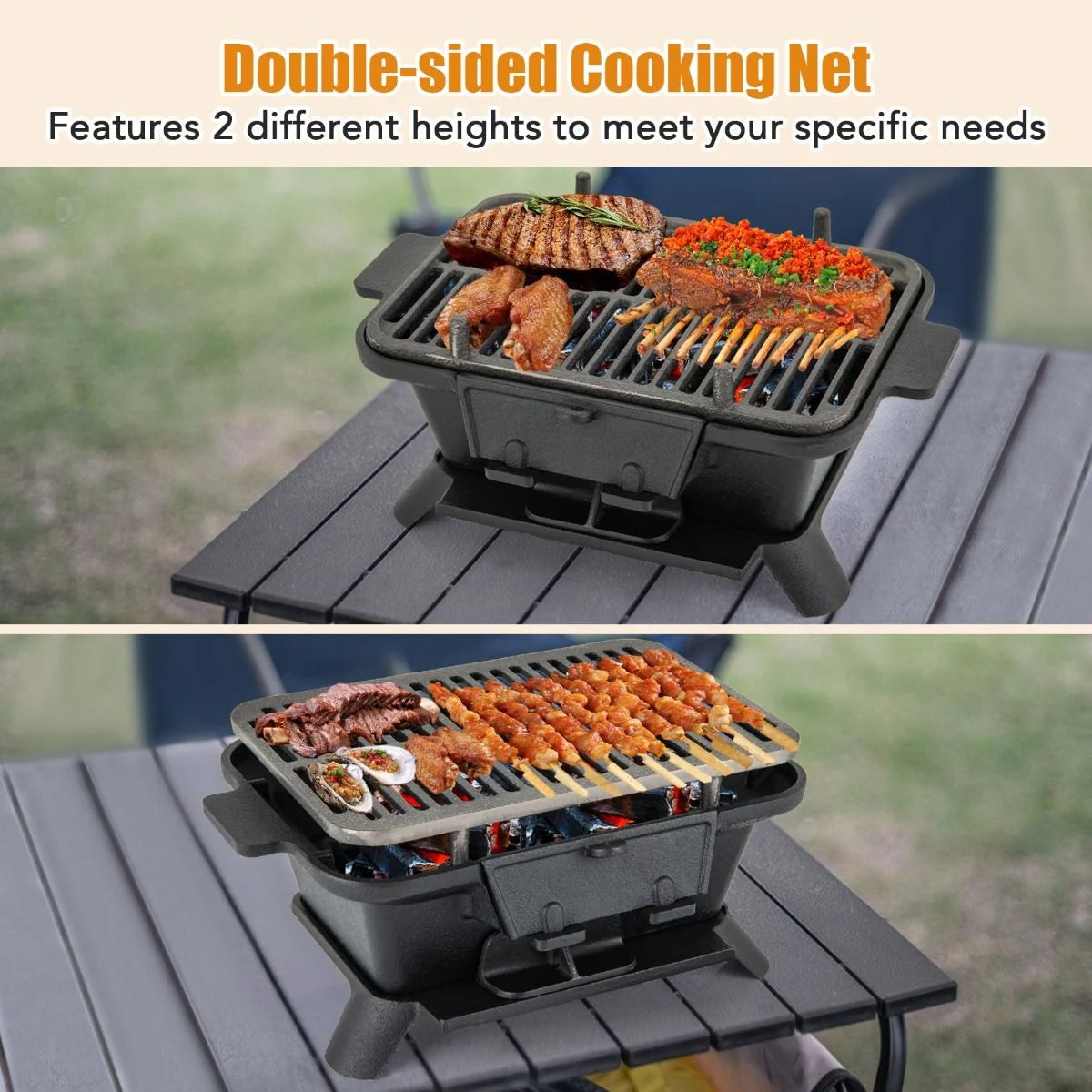 Portable Charcoal Grill Stove with Rotatable Grill & Foldable Body