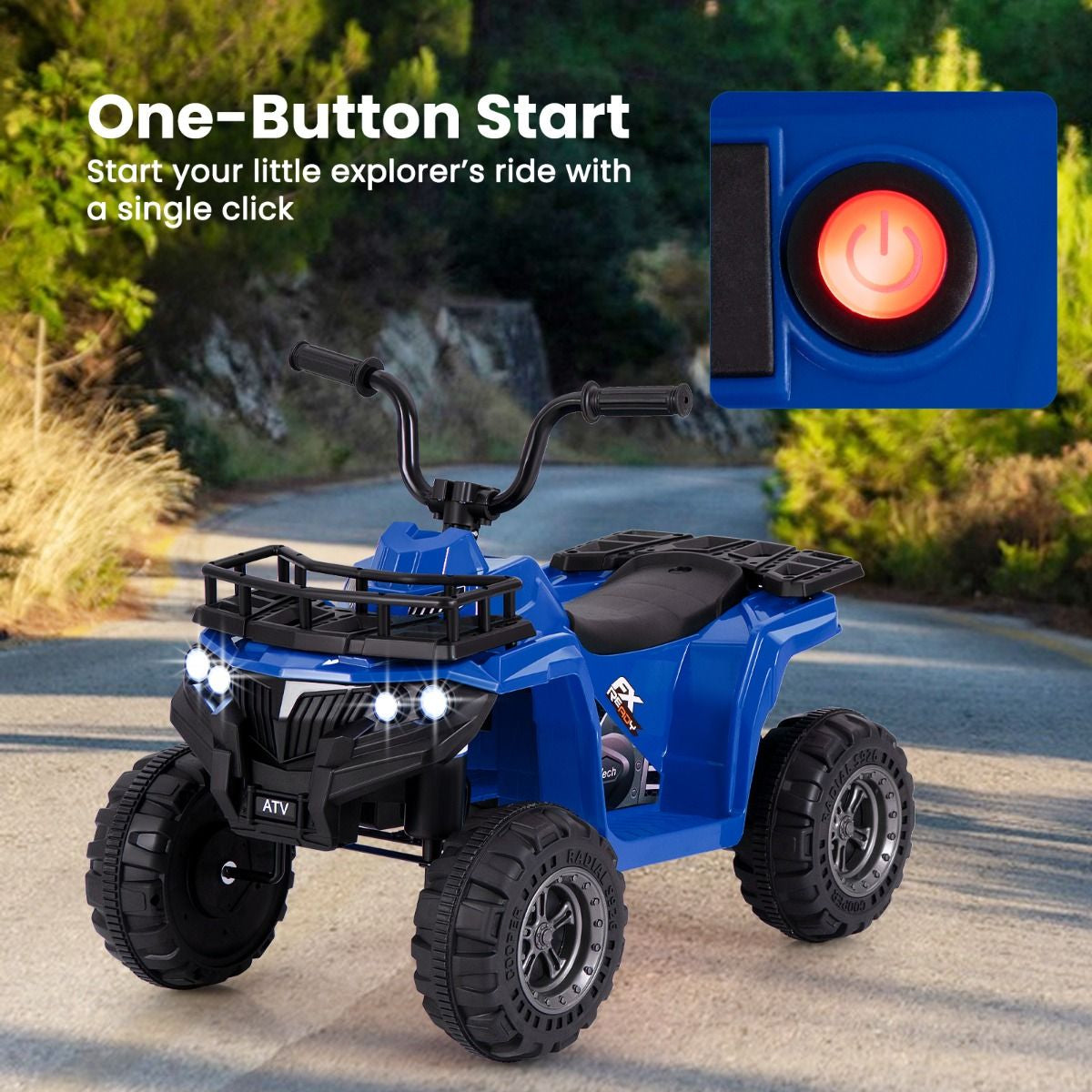 6V Kids Quad Ride-On – One-Button Start ATV with Tread Tires & MP3 Player