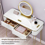 SEDOL White Dressing Table with Gold Metal Legs and LED Lighted Mirror Modern Vanity Desk with 2 Solid Wood Drawers Makeup Table for Elegant Bedroom Decor