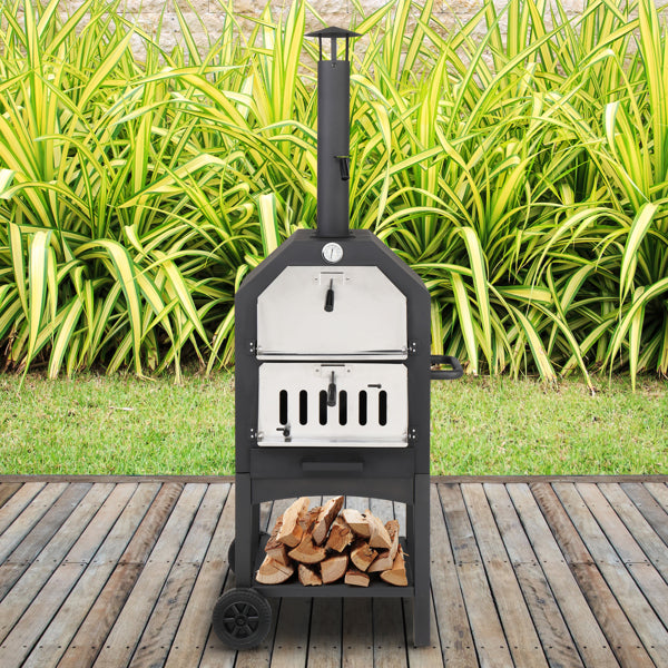 Outdoor Wood-Fired Pizza Oven – Portable Garden Pizza Maker with Stone, Peel & Grill Rack
