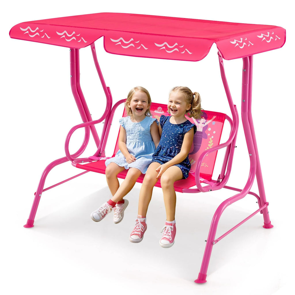 2-Seater Kids Swing Chair with Adjustable Canopy & Safety Belts