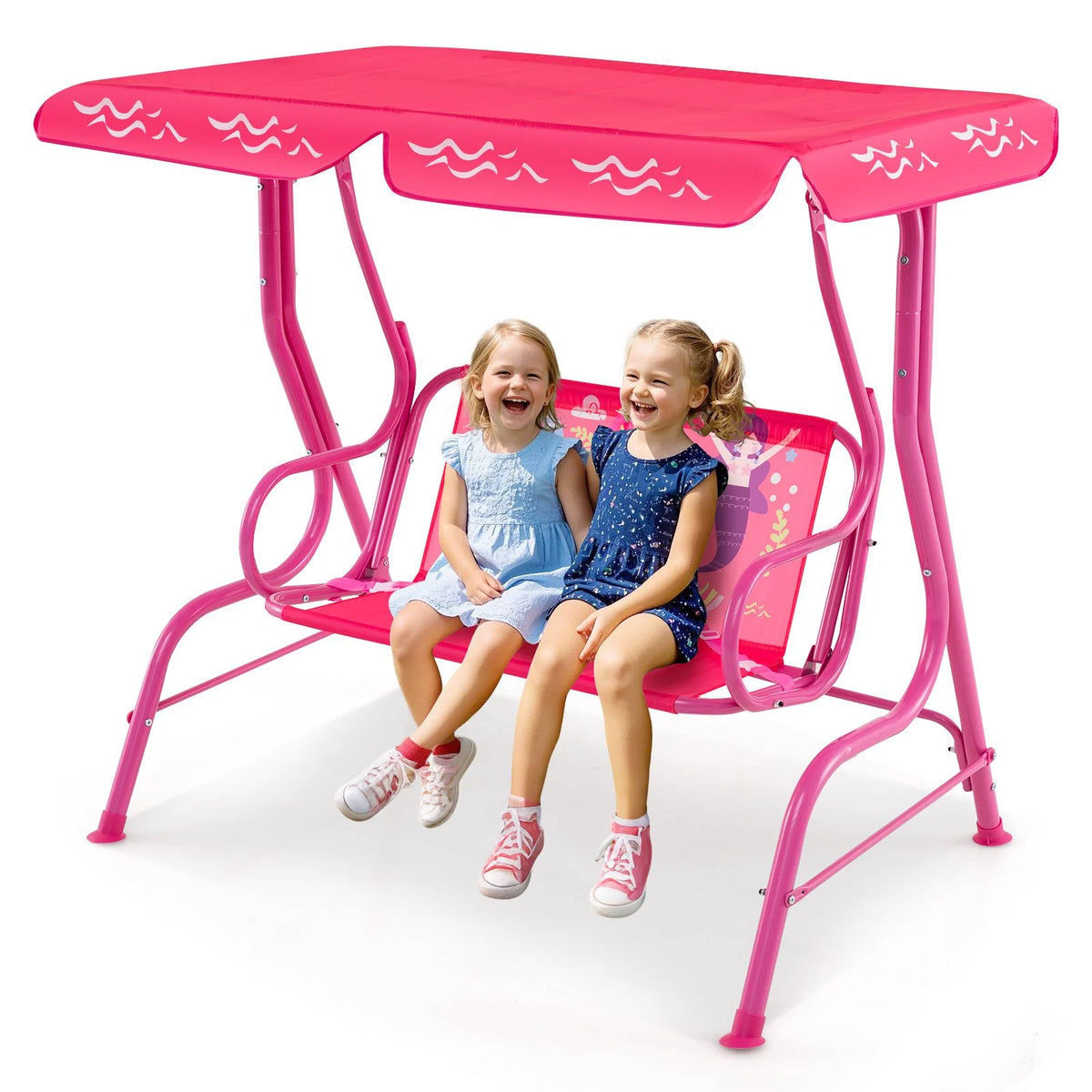 2-Seater Kids Swing Chair with Adjustable Canopy & Safety Belts