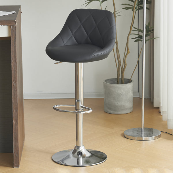 Adjustable PU Leather Counter & Bar Stool Set of 2 – Swivel 360°, Gas‑lift Height, Backrest, Footrest – Black