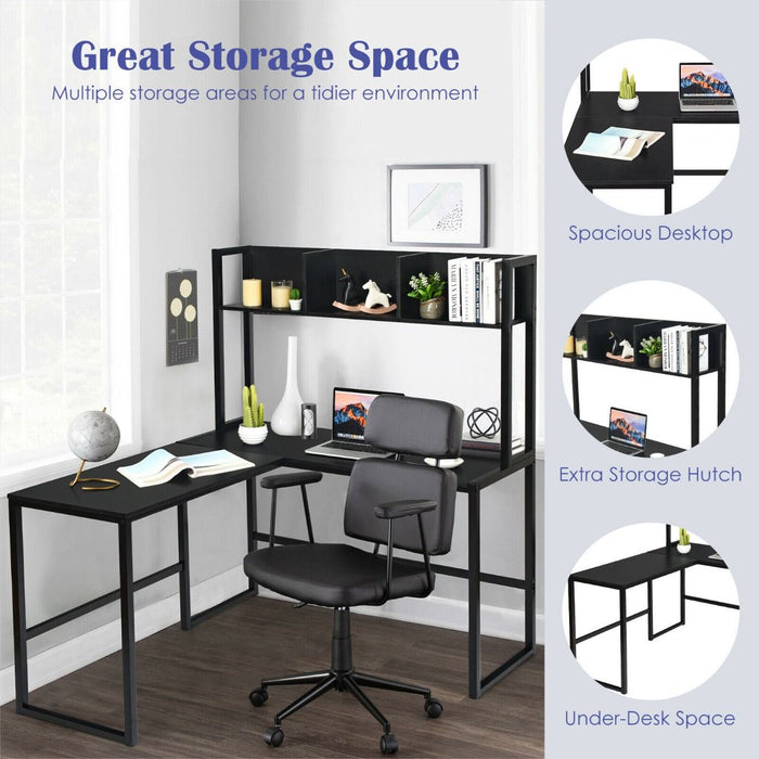 L-Shaped Corner Computer Desk with Storage Bookshelf