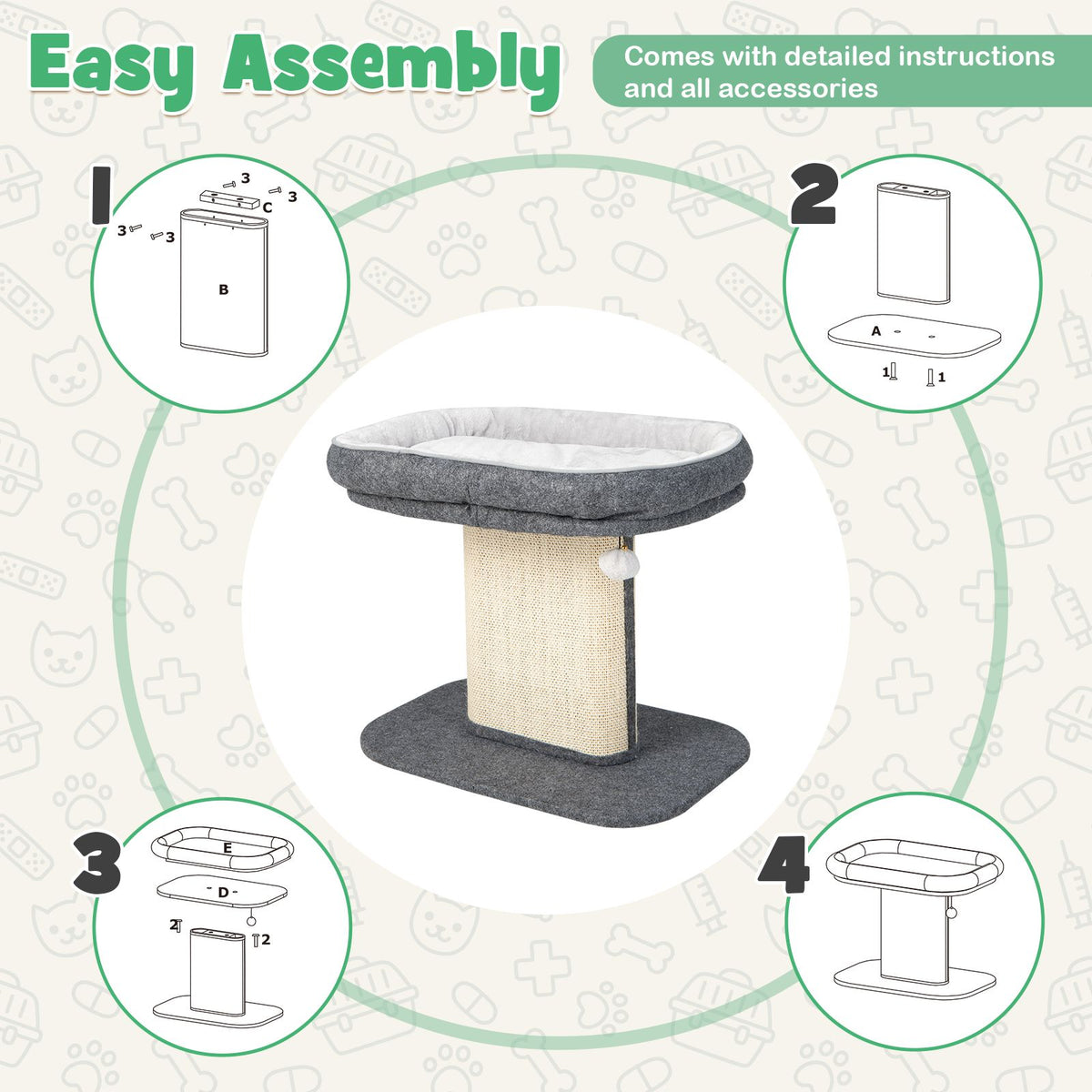 2-Tier Cat Tree with Sleeping Perch Sisal Scratching Plate and Ball