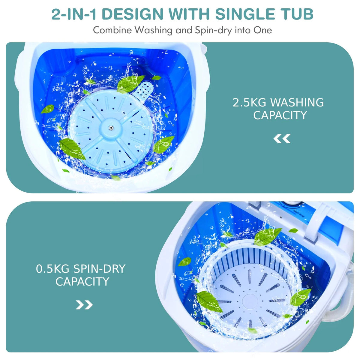 2-in-1 Mini Washer & Spin Dryer – Portable Semi-Auto Laundry for Flats, RVs, Dorms