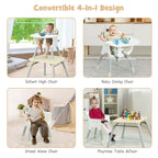 SEDOL 5-in-1 Convertible Baby High Chair & Independent Play Table Set with 5-Point Safety Harness 2-Position Removable Tray and Waterproof Easy-Clean Cushion