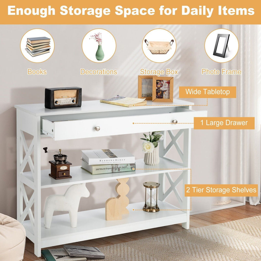 3-Tier Console Table with 1 Drawer and 2 Storage Shelves