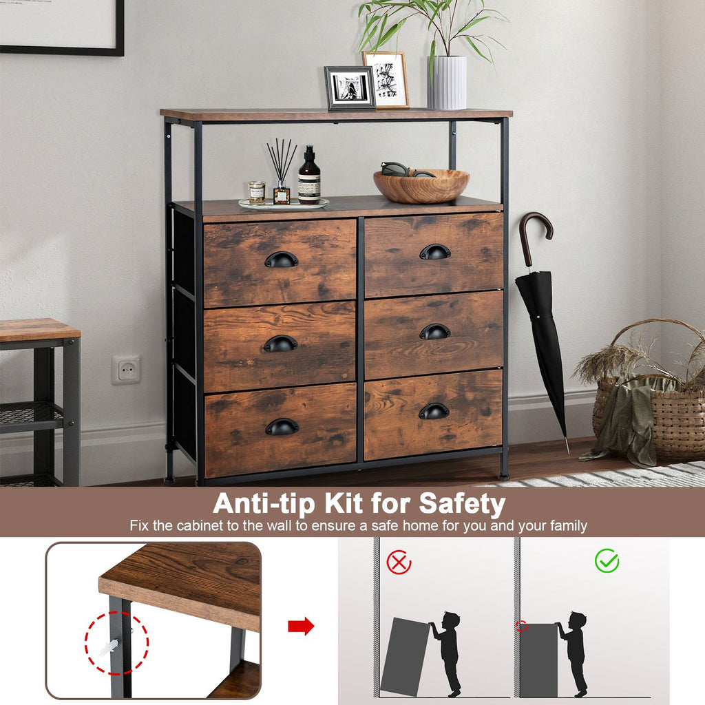2-Tier Dresser with 6 Removable Fabric Drawers and Wooden Top