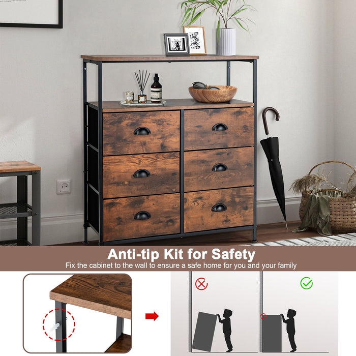 2-Tier Dresser with 6 Removable Fabric Drawers and Wooden Top