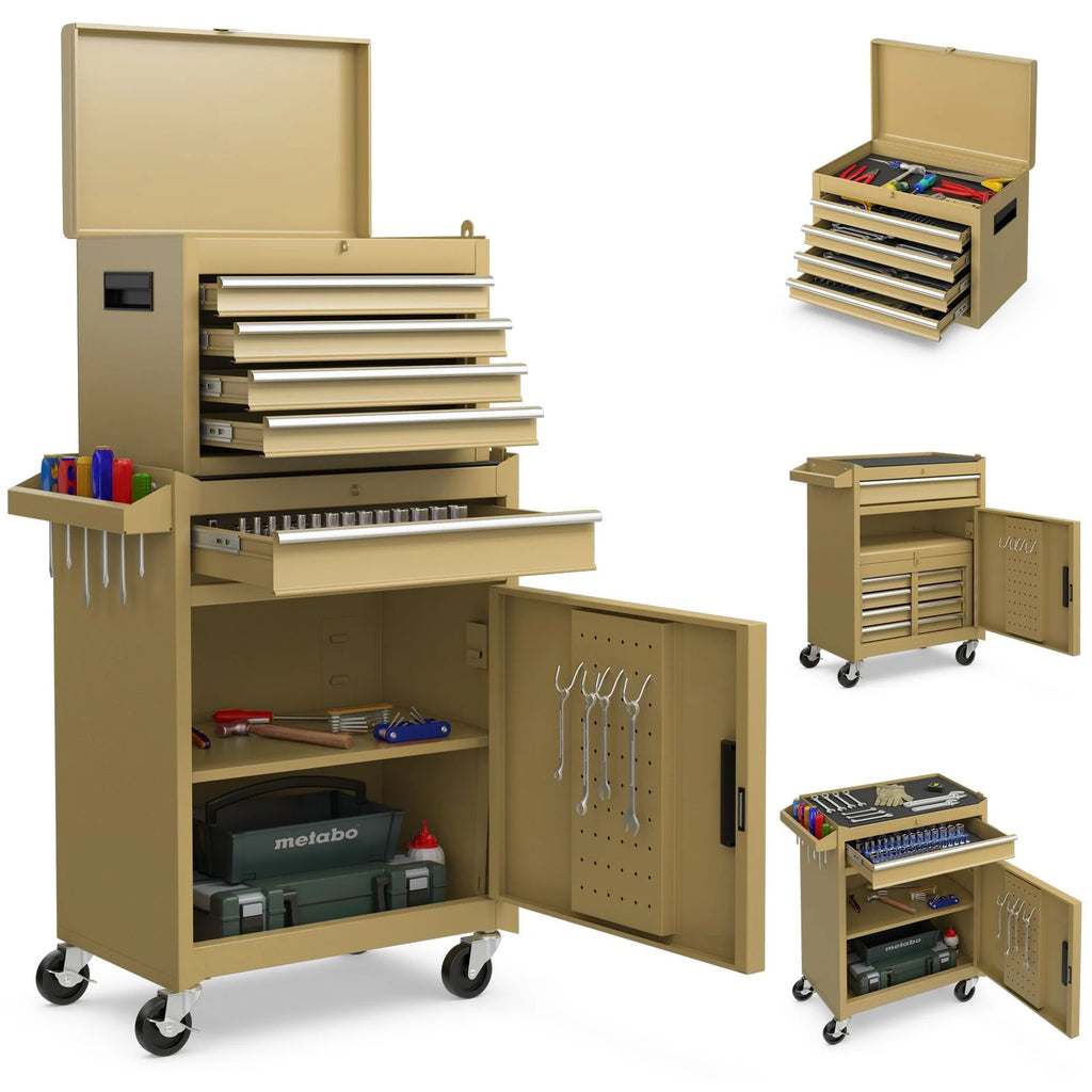 High-Capacity Rolling Tool Cabinet – Lockable Wheels, Metal 2‑in‑1 Chest & Base