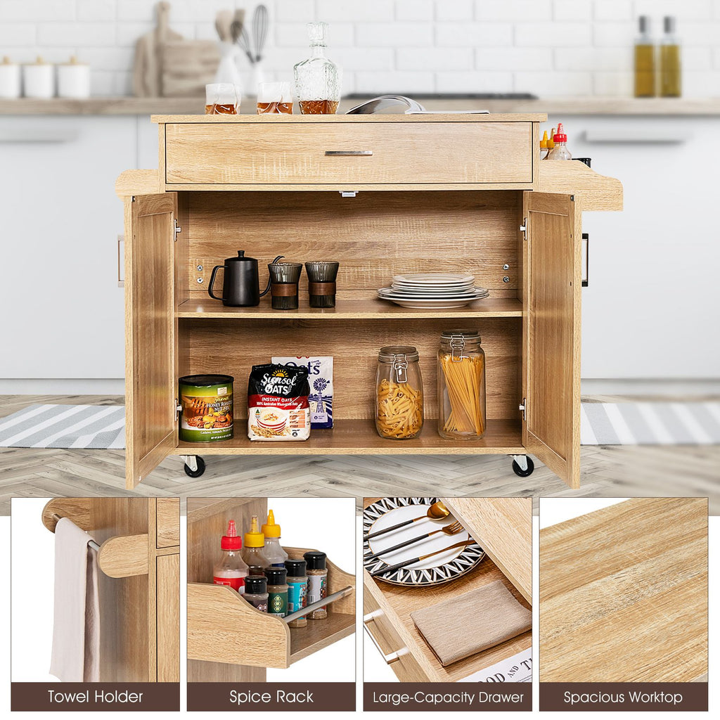 Rolling Kitchen Storage Trolley with Adjustable Shelf and Drawer