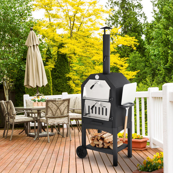 Outdoor Wood-Fired Pizza Oven – Portable Garden Pizza Maker with Stone, Peel & Grill Rack