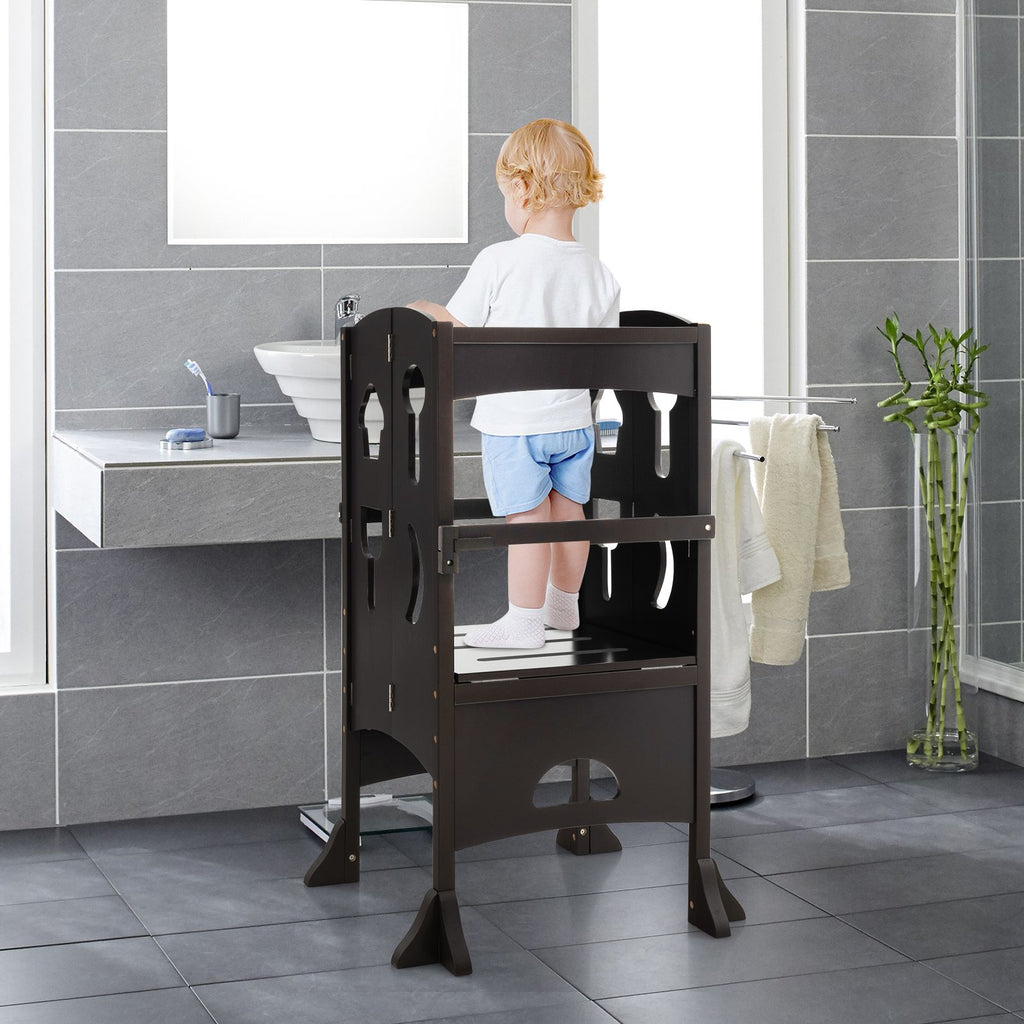 SEDOL Folding Montessori Learning Tower for Toddlers Space-Saving Height Adjustable Kitchen Helper Stool with Safety Latches and Full-Surround Guardrails