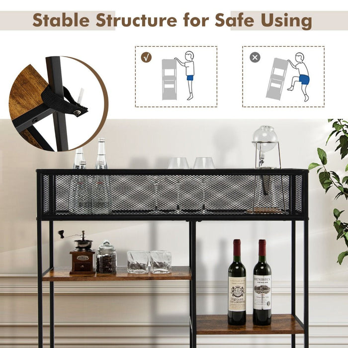 4-Tier Console Table with Wire Basket and Storage Shelves