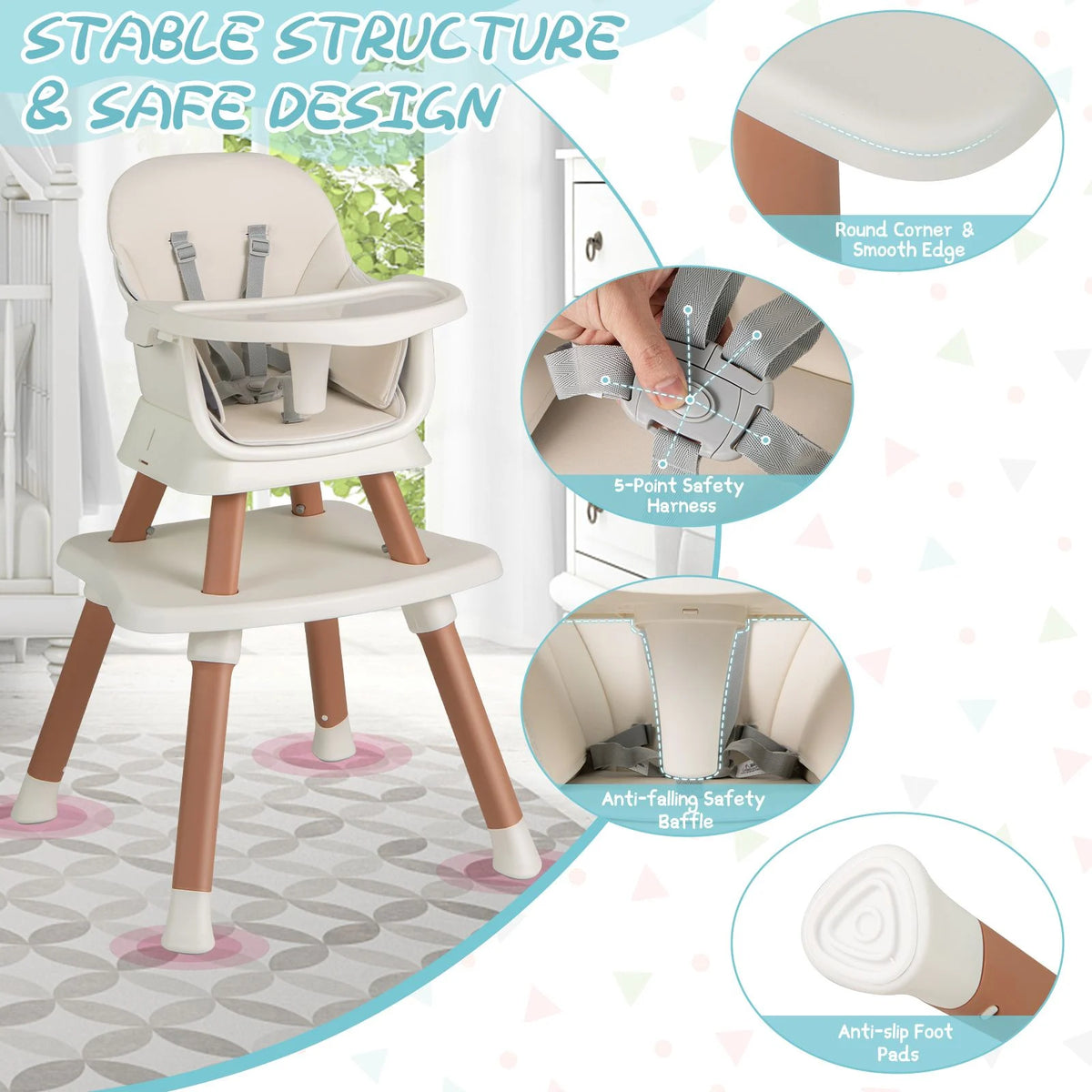 SEDOL 6-in-1 Ultimate Baby-to-Toddler High Chair & Activity Station with Building Block Tabletop Parental Booster Seat and Waterproof PU Leather Cushion – 25kg Capacity
