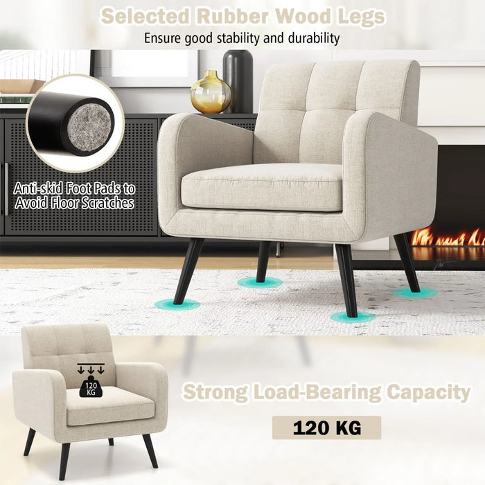 Mid-Century Modern Upholstered Accent Chair with Rubber Wood Legs