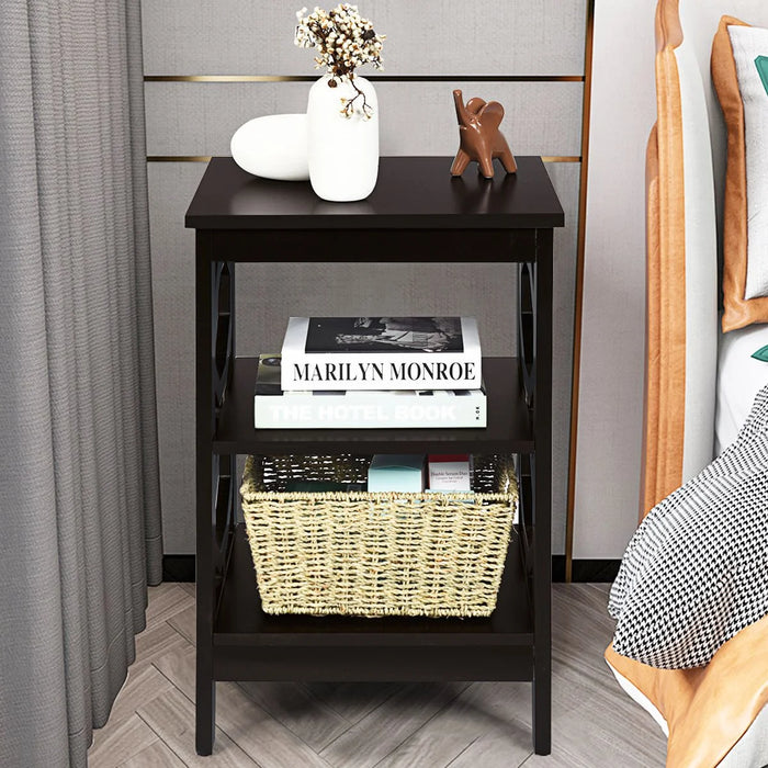 3-Tier Bedside Table with Storage Shelves for Living Room Bedroom