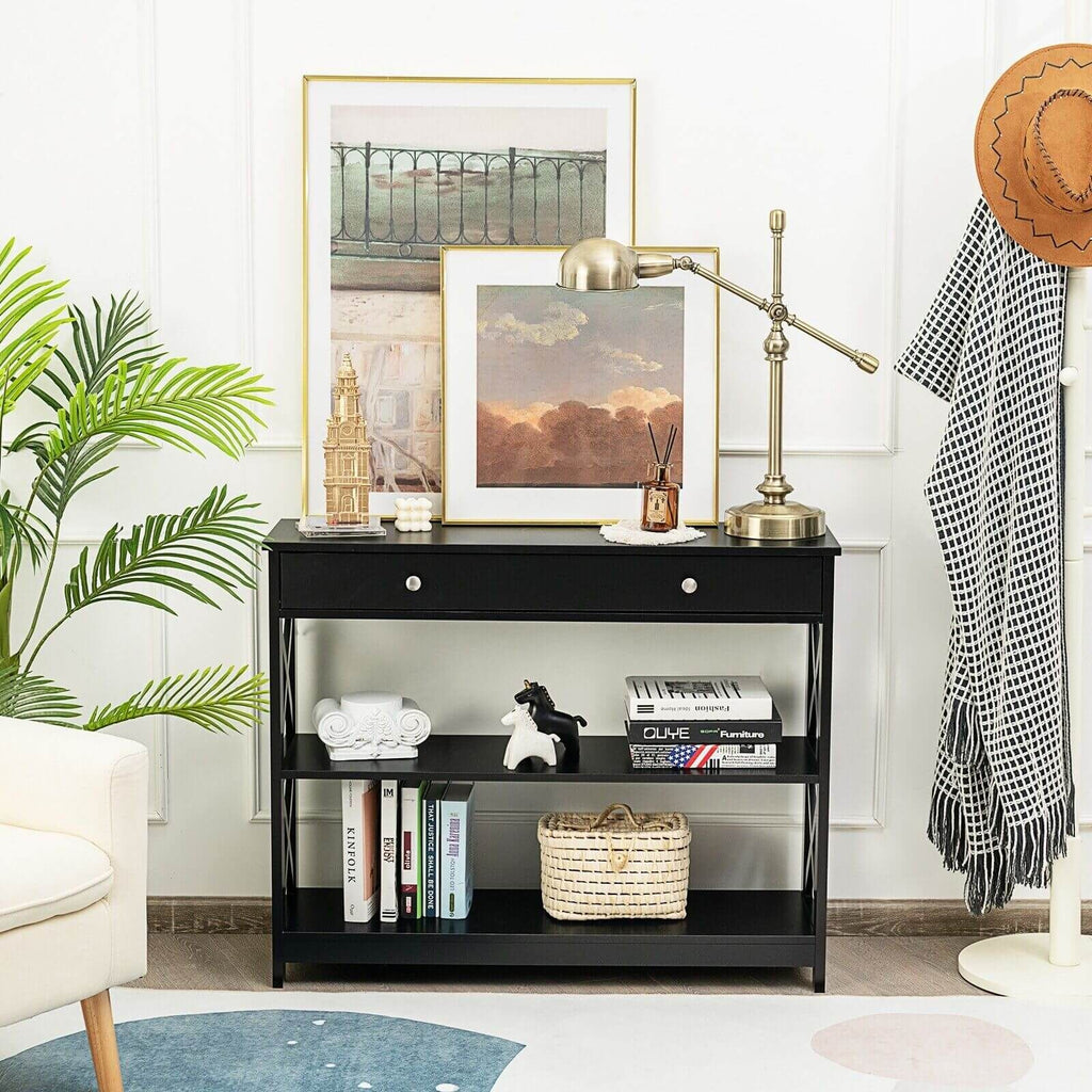 3-Tier Console Table with 1 Drawer and 2 Storage Shelves
