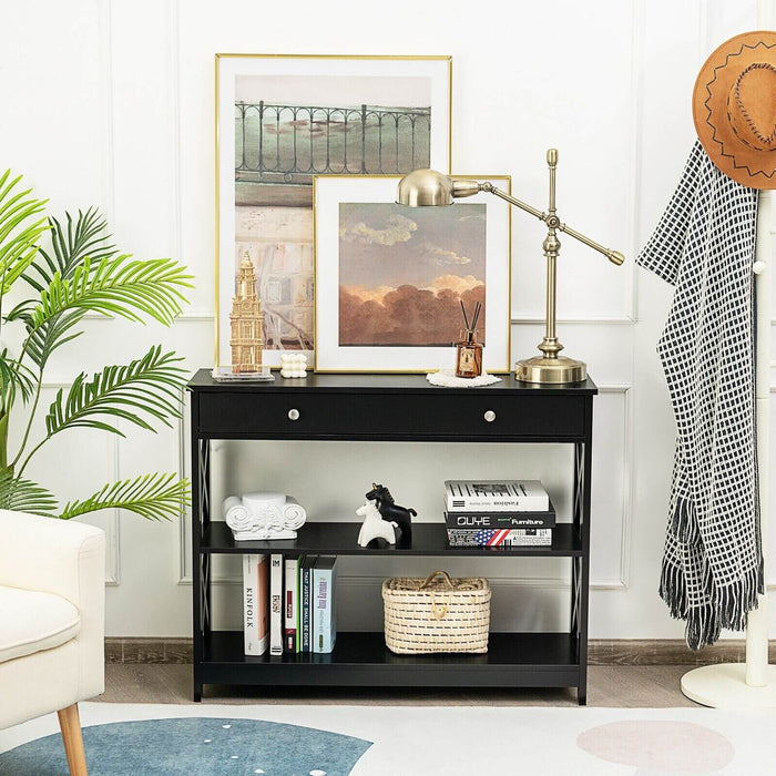 3-Tier Console Table with 1 Drawer and 2 Storage Shelves